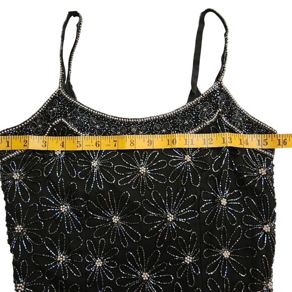 Black Hand Beaded Formal Gown with Iridescent Beads and Pearls Size 2 - Picture 10 of 12